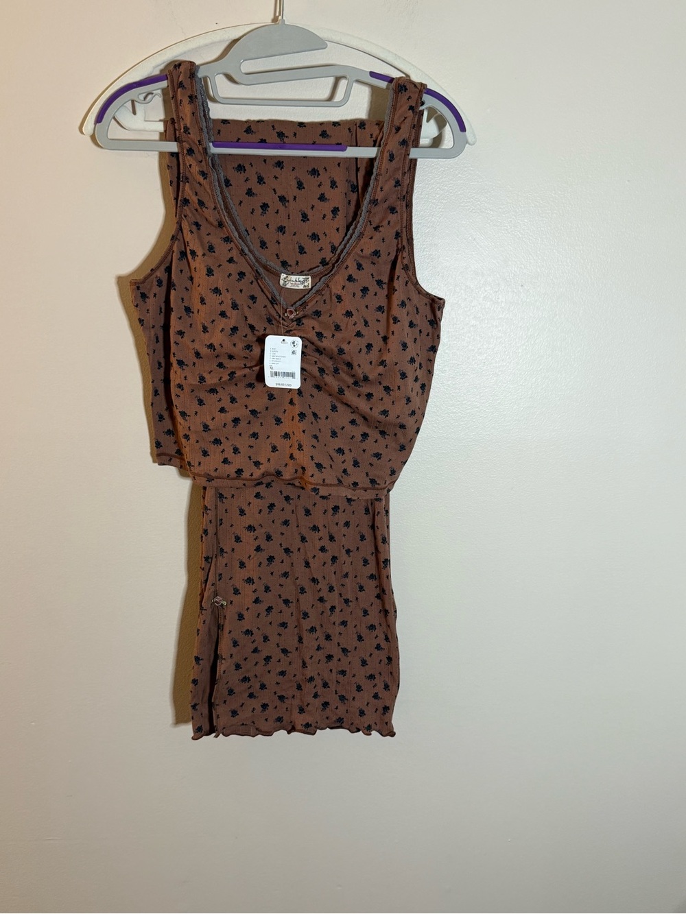 Brown Floral Tank & pajama pant Set